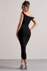Black Twisted Asymmetric Midi Dress